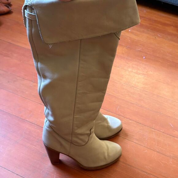 Vtg. Leather Boots Zodiac knee-high with wooden heel 6.5. - Picture 2 of 5